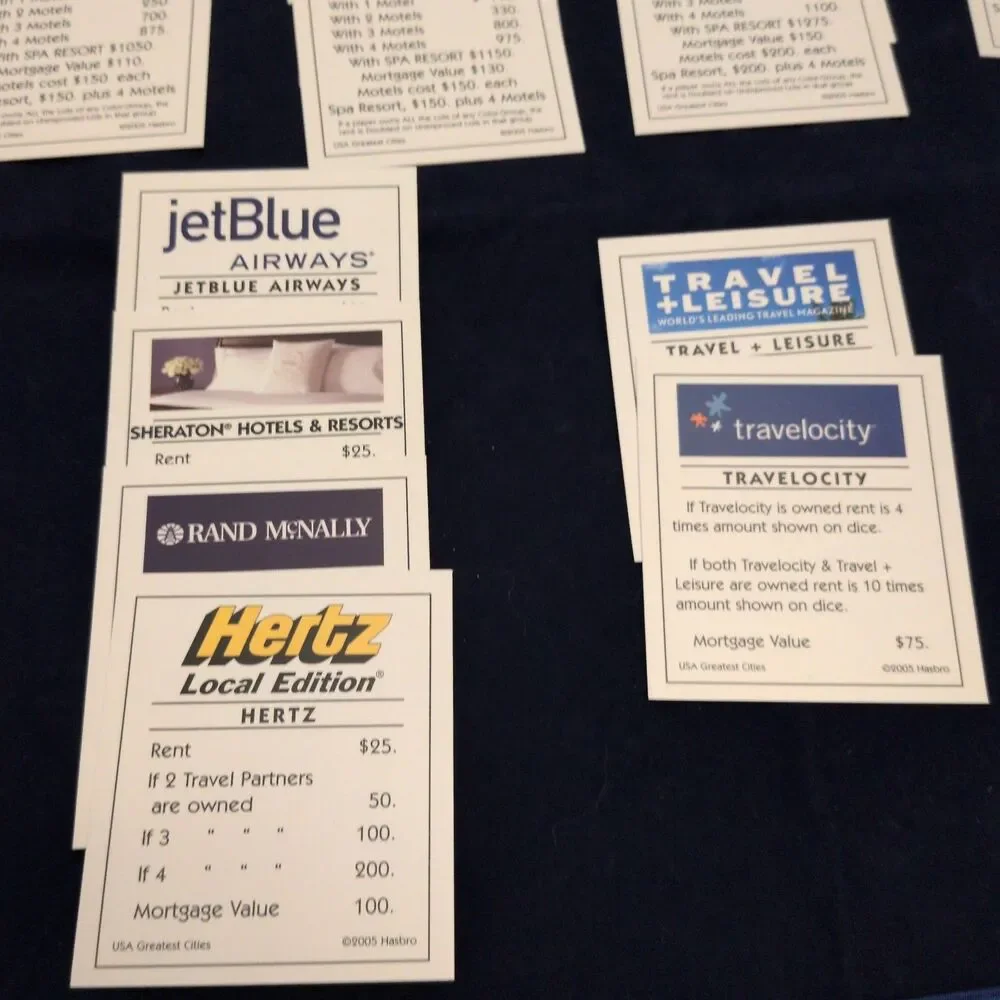 Title Deed Cards USA Greatest Cities Monopoly Piece Parts Replacement 2005